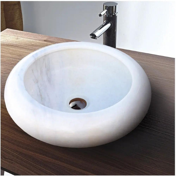 Carrara White Marble Natural Stone Vessel Sink D15.5 Inch H6