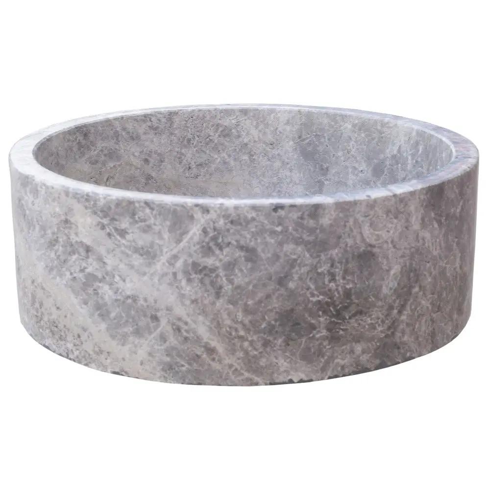 Natural Stone Tundra Grey Marble Round Vessel Sink Polished 16.5x6 by GobekDesign