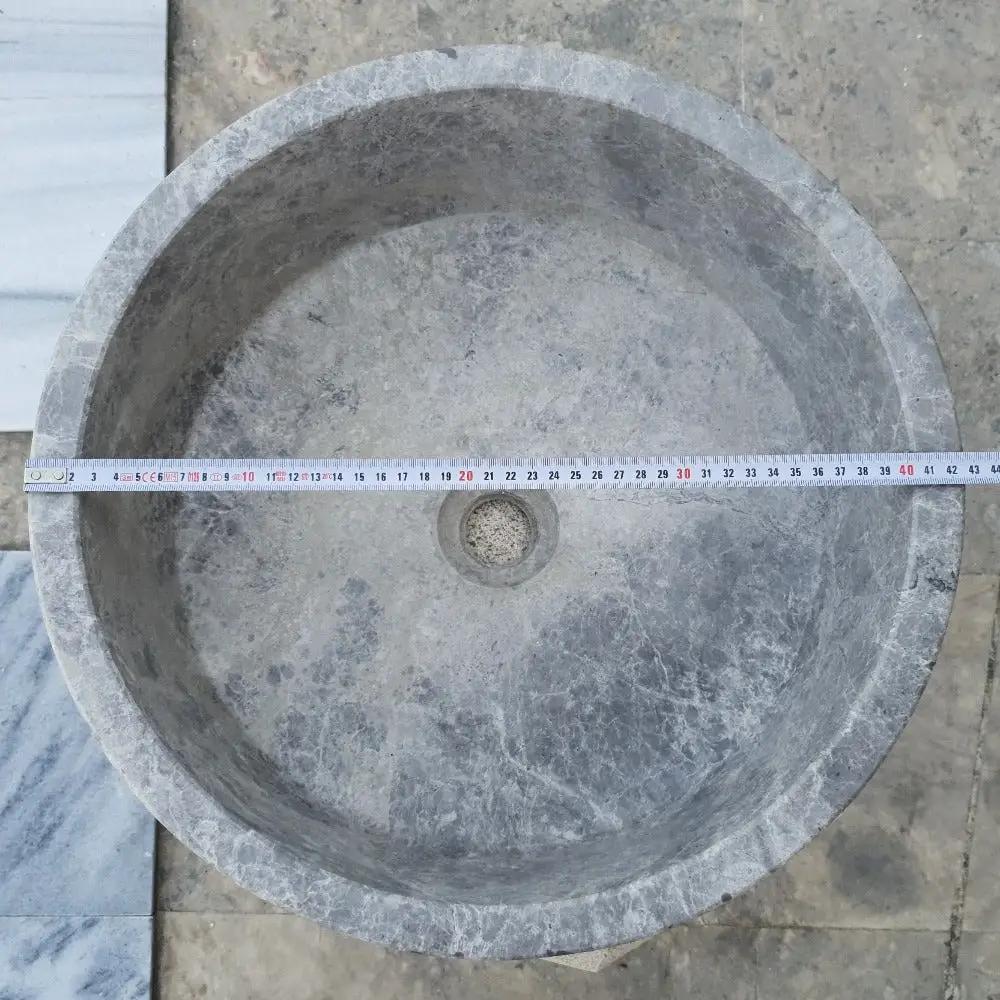Natural Stone Tundra Grey Marble Round Vessel Sink Polished 16.5x6 by GobekDesign