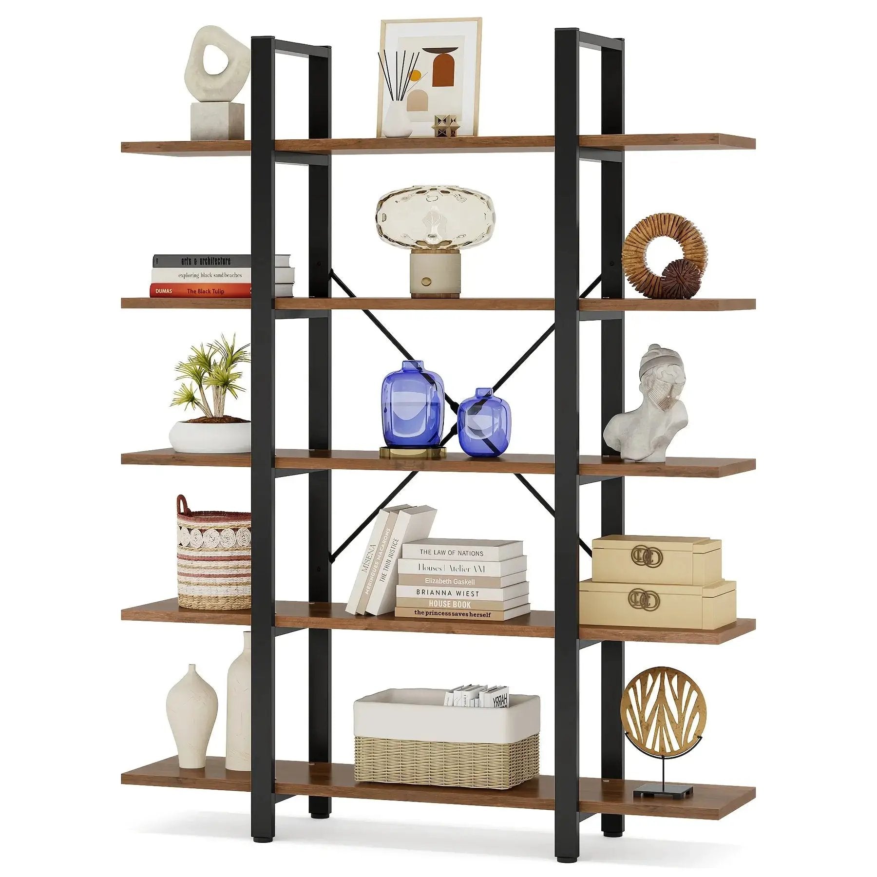 Natural Wood Multi-Compartment Bookshelf with Storage Design by House Of Avana