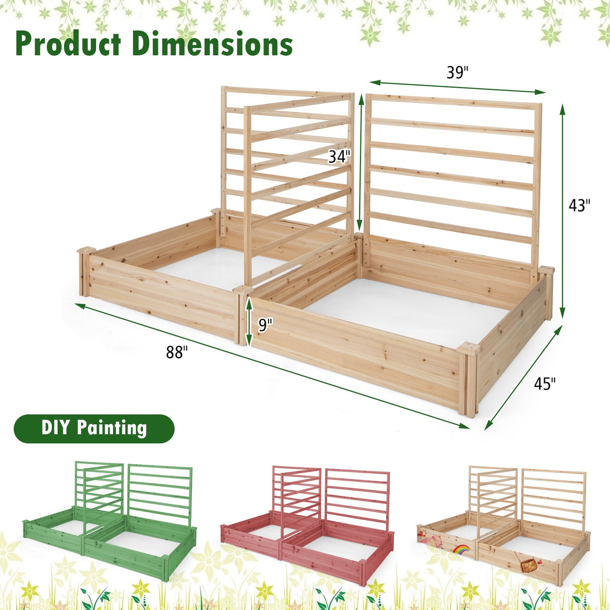 Raised Garden Bed with 2 Planter Boxes and 3 Trellis-Natural, photo 5 of 10
