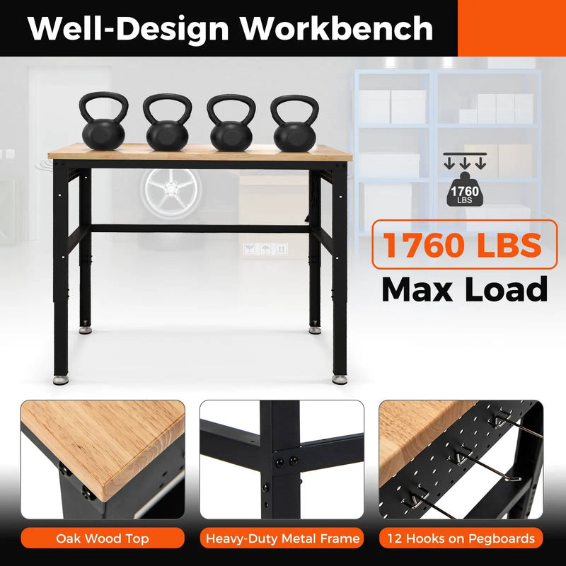 48 Inch Adjustable Work Bench with Power Outlets-Natural by DirectDeals
