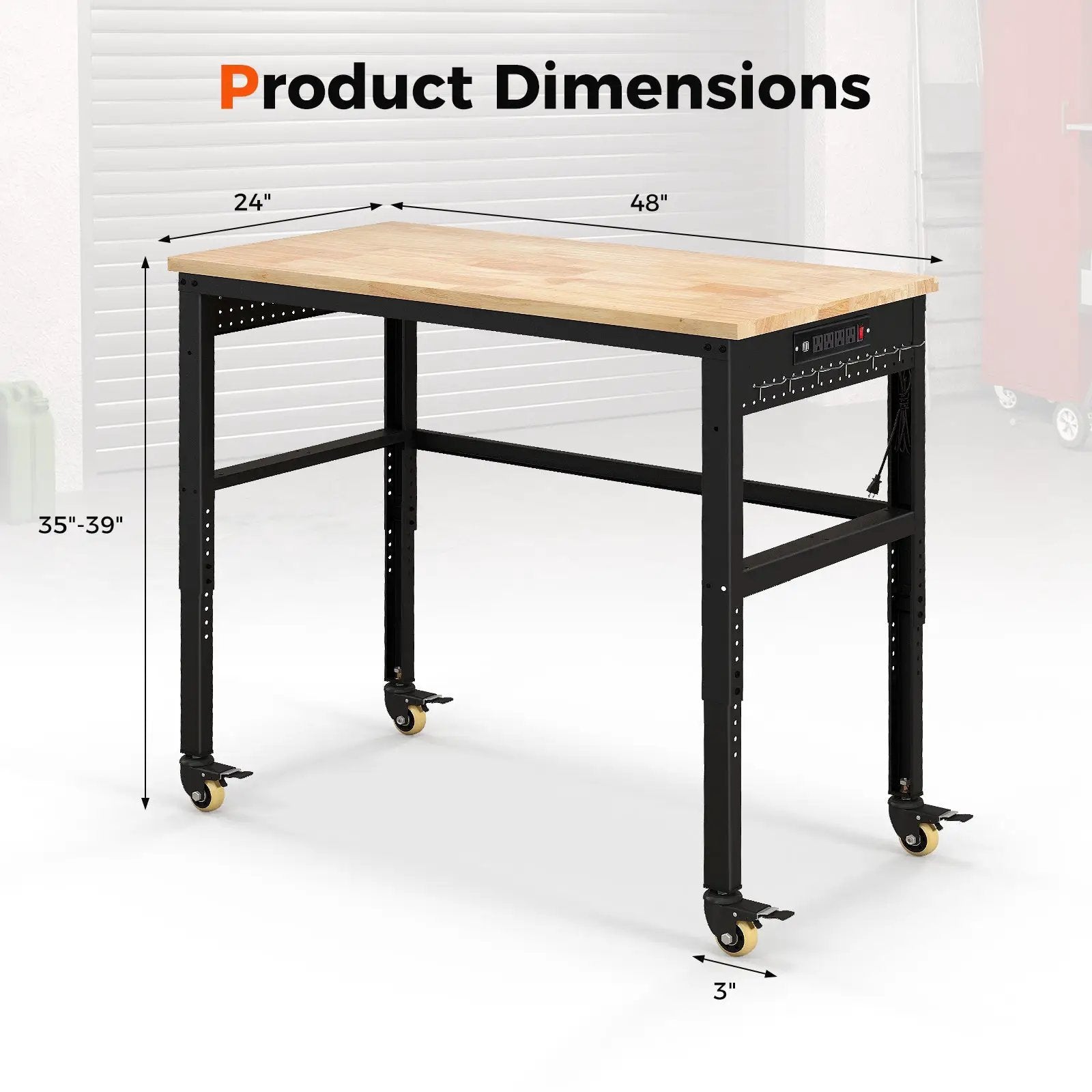 48 Inch Adjustable Work Bench with Power Outlets-Natural by DirectDeals