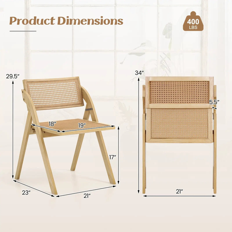 Foldable Dining Chairs Set of 2 with Woven Rattan Backrest by DirectDeals