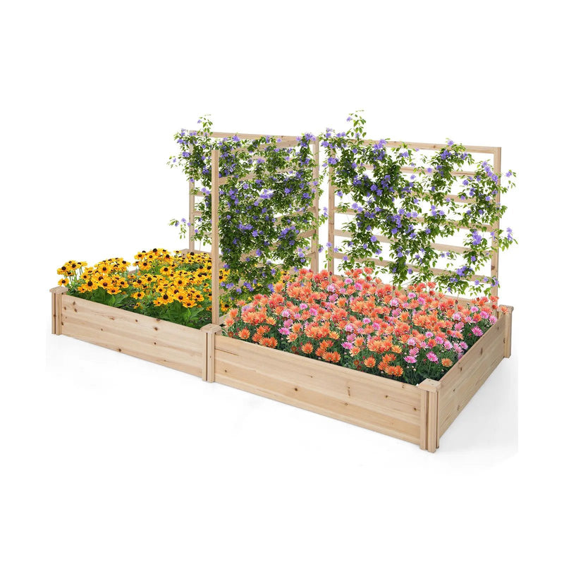 Raised Garden Bed with 2 Planter Boxes and 3 Trellis-Natural by DirectDeals