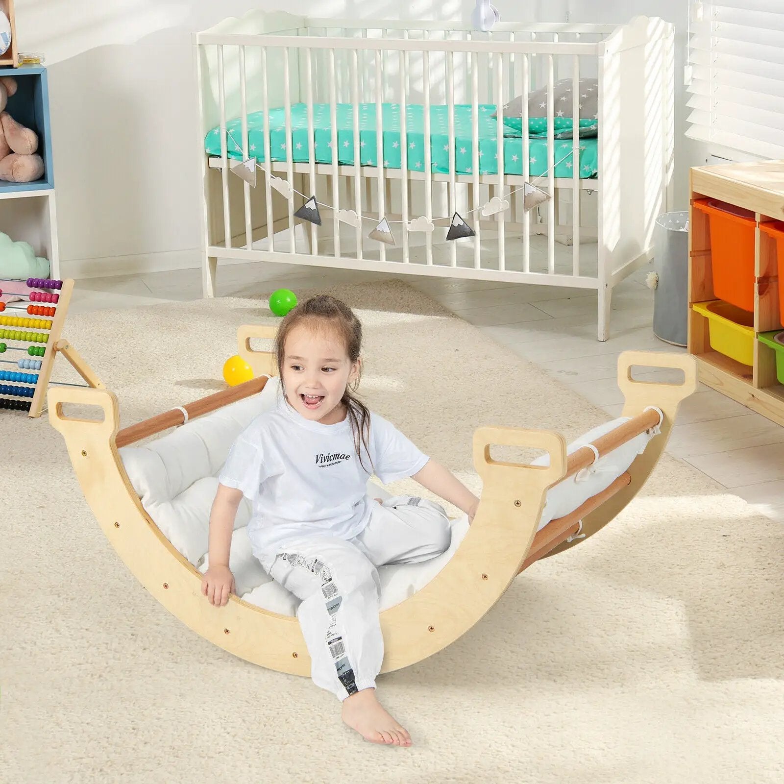 2-in-1 Arch Rocker with Soft Cushion for Toddlers-Natural by DirectDeals
