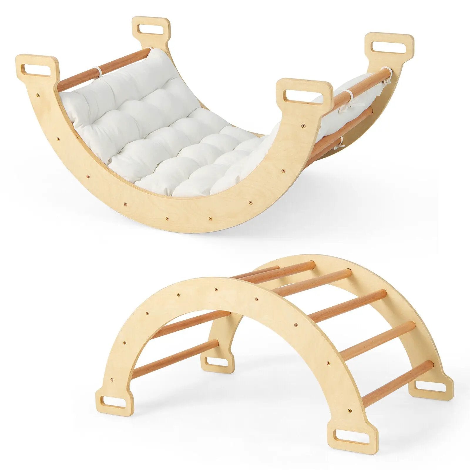 2-in-1 Arch Rocker with Soft Cushion for Toddlers-Natural by DirectDeals