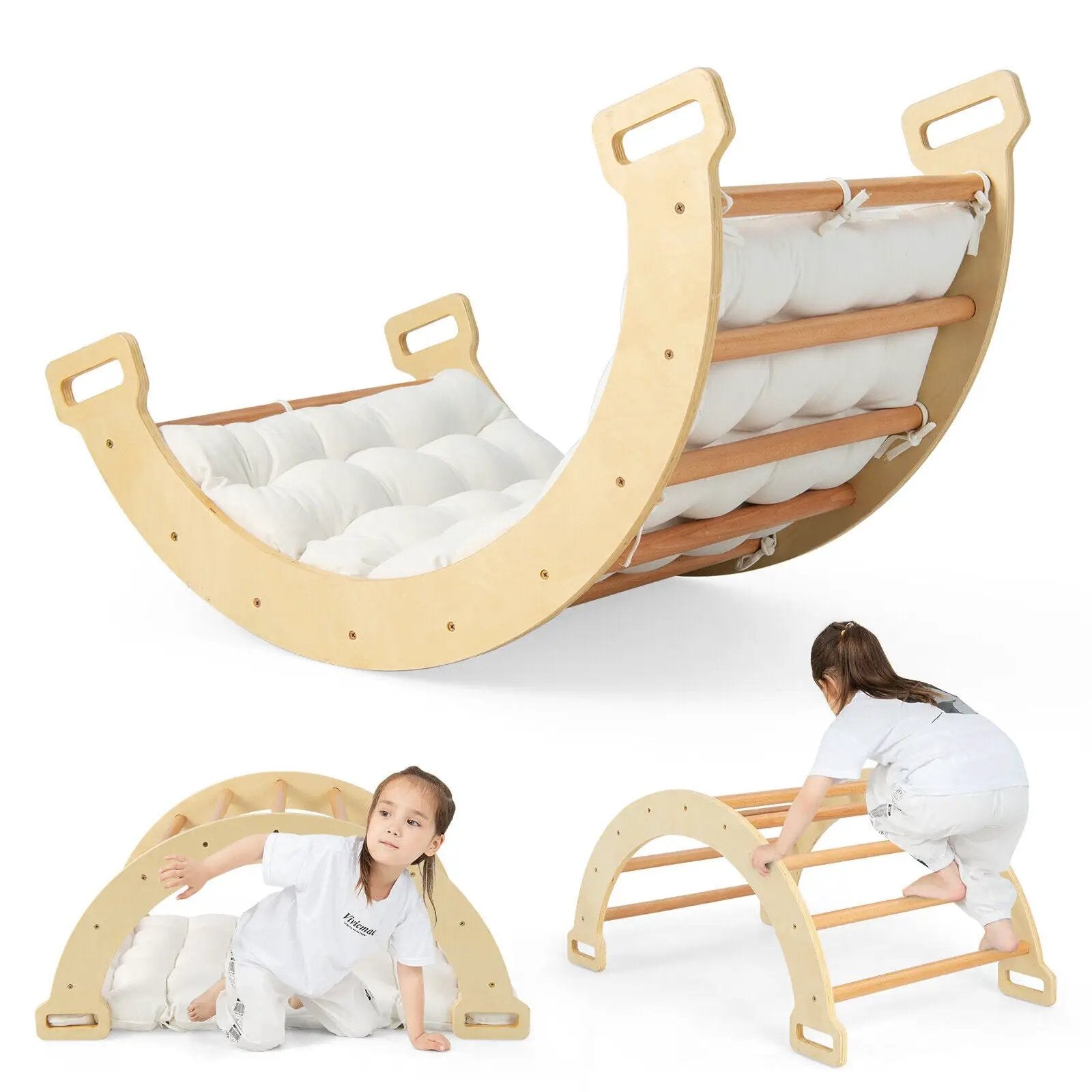 2-in-1 Arch Rocker with Soft Cushion for Toddlers-Natural by DirectDeals