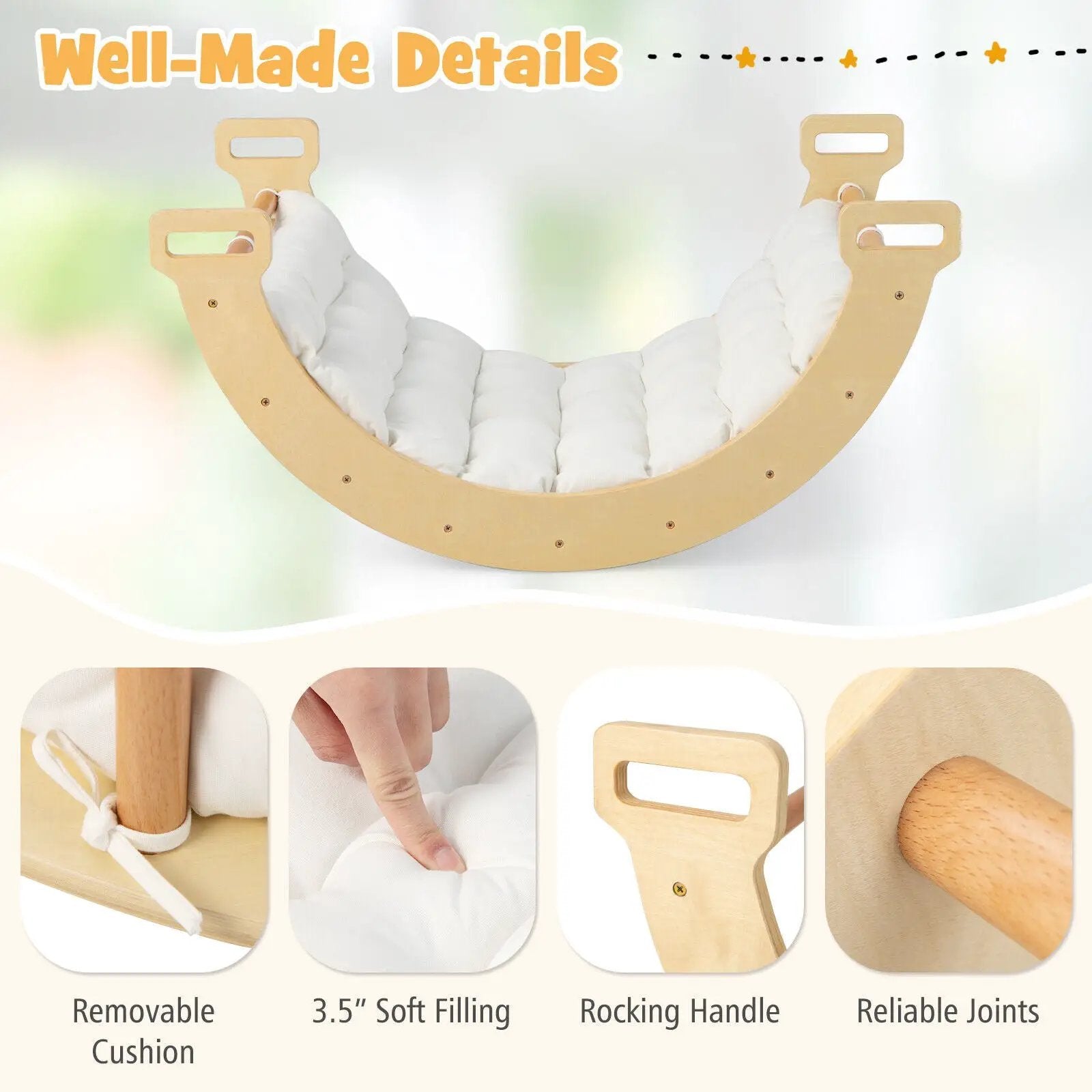 2-in-1 Arch Rocker with Soft Cushion for Toddlers-Natural by DirectDeals