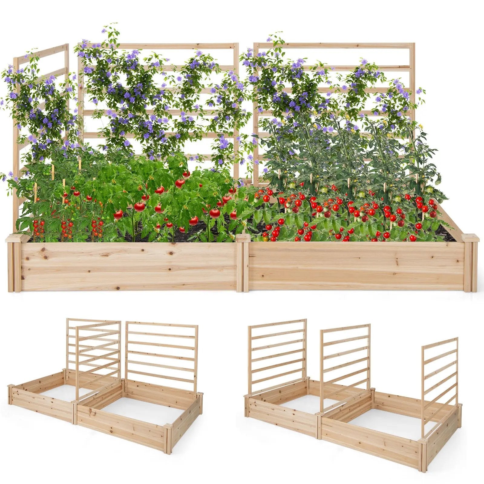 Raised Garden Bed with 2 Planter Boxes and 3 Trellis-Natural by DirectDeals