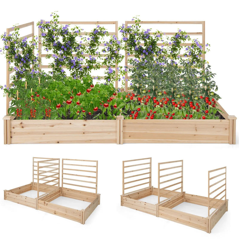 Raised Garden Bed with 2 Planter Boxes and 3 Trellis-Natural by DirectDeals