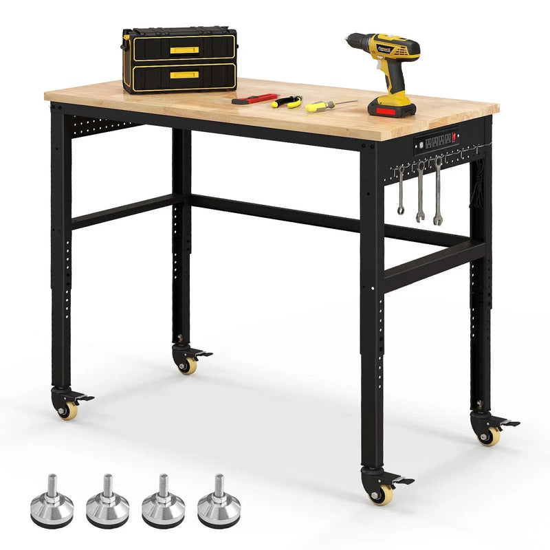 48 Inch Adjustable Work Bench with Power Outlets-Natural by DirectDeals