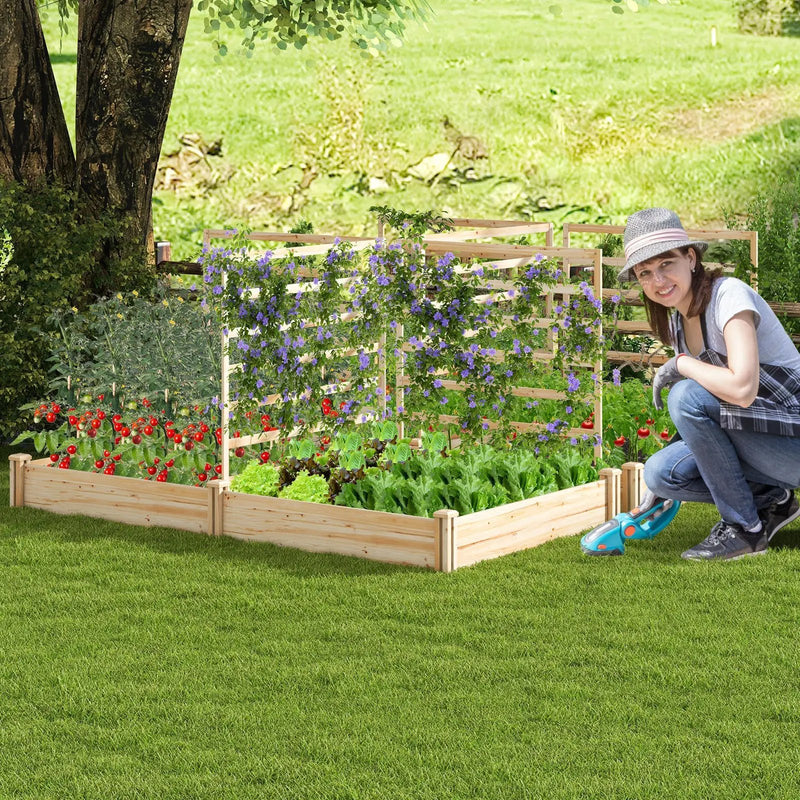 Raised Garden Bed with 2 Planter Boxes and 3 Trellis-Natural by DirectDeals