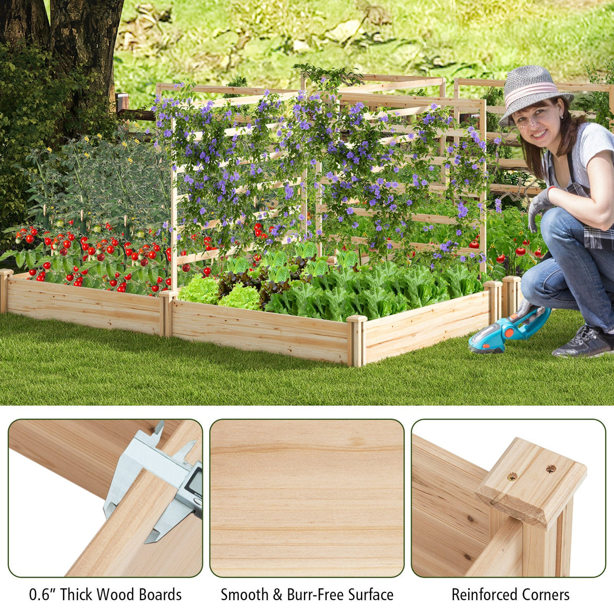 Raised Garden Bed with 2 Planter Boxes and 3 Trellis-Natural, photo 6 of 10