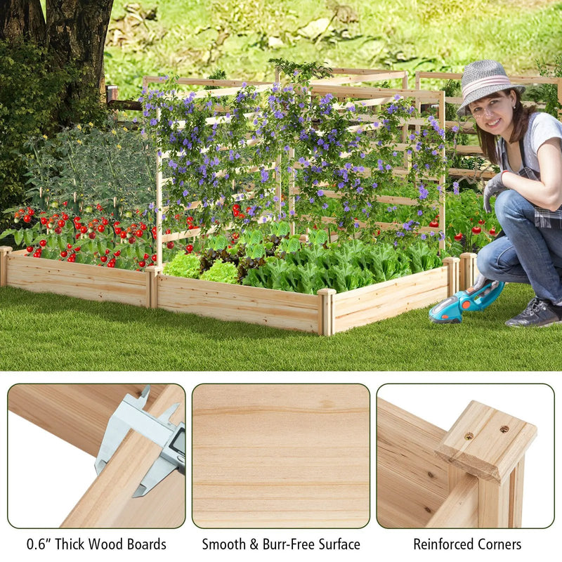 Raised Garden Bed with 2 Planter Boxes and 3 Trellis-Natural by DirectDeals