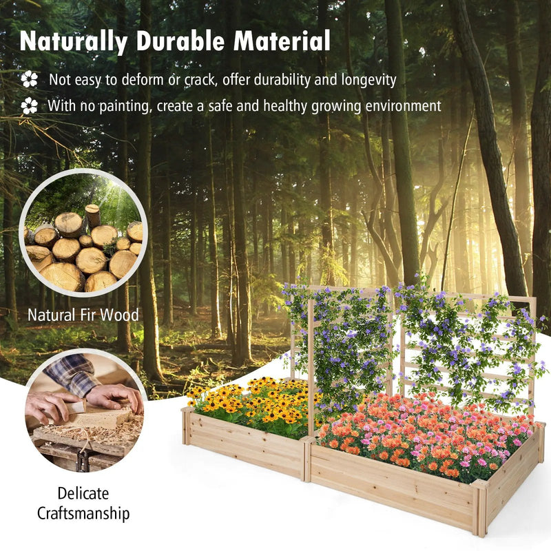 Raised Garden Bed with 2 Planter Boxes and 3 Trellis-Natural by DirectDeals