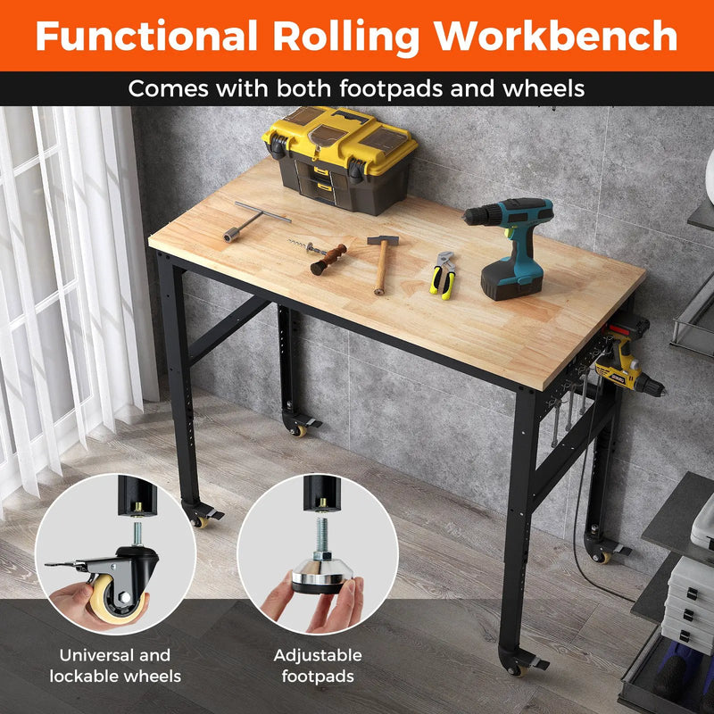 48 Inch Adjustable Work Bench with Power Outlets-Natural by DirectDeals
