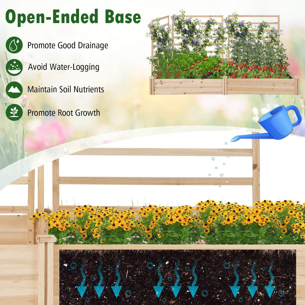 Raised Garden Bed with 2 Planter Boxes and 3 Trellis-Natural by DirectDeals