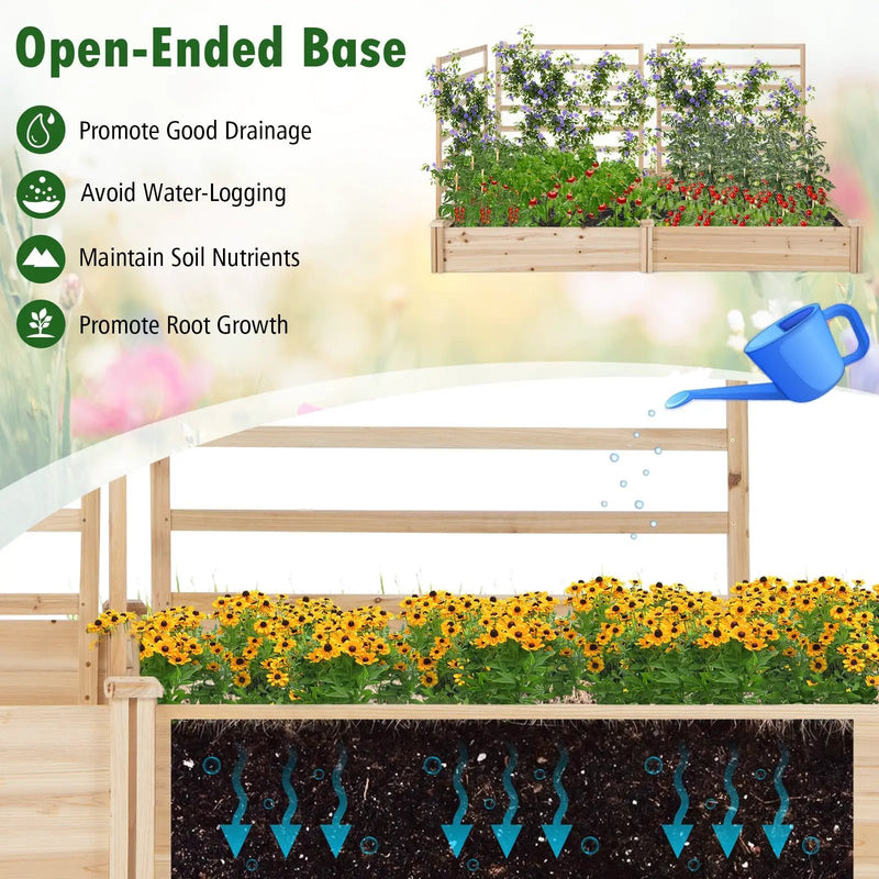 Raised Garden Bed with 2 Planter Boxes and 3 Trellis-Natural by DirectDeals