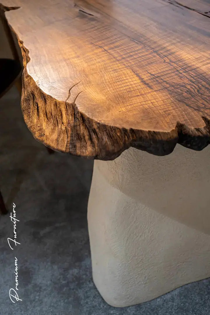 Wabi Sabi Style Luxury Solid Wood Walnut Table with Stone Inspired Legs by Gizz