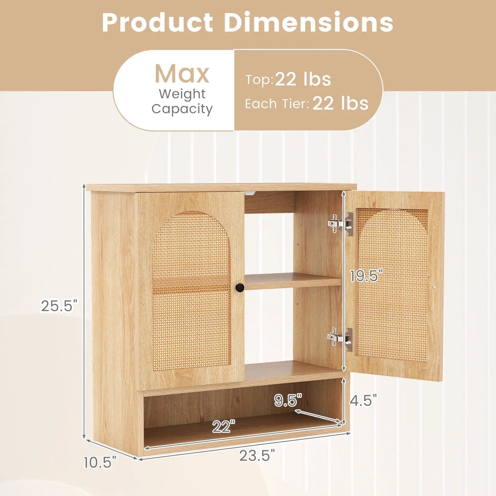 Bathroom Wall Cabinet with PE Rattan Doors and Adjustable Shelves-Natural by DirectDeals