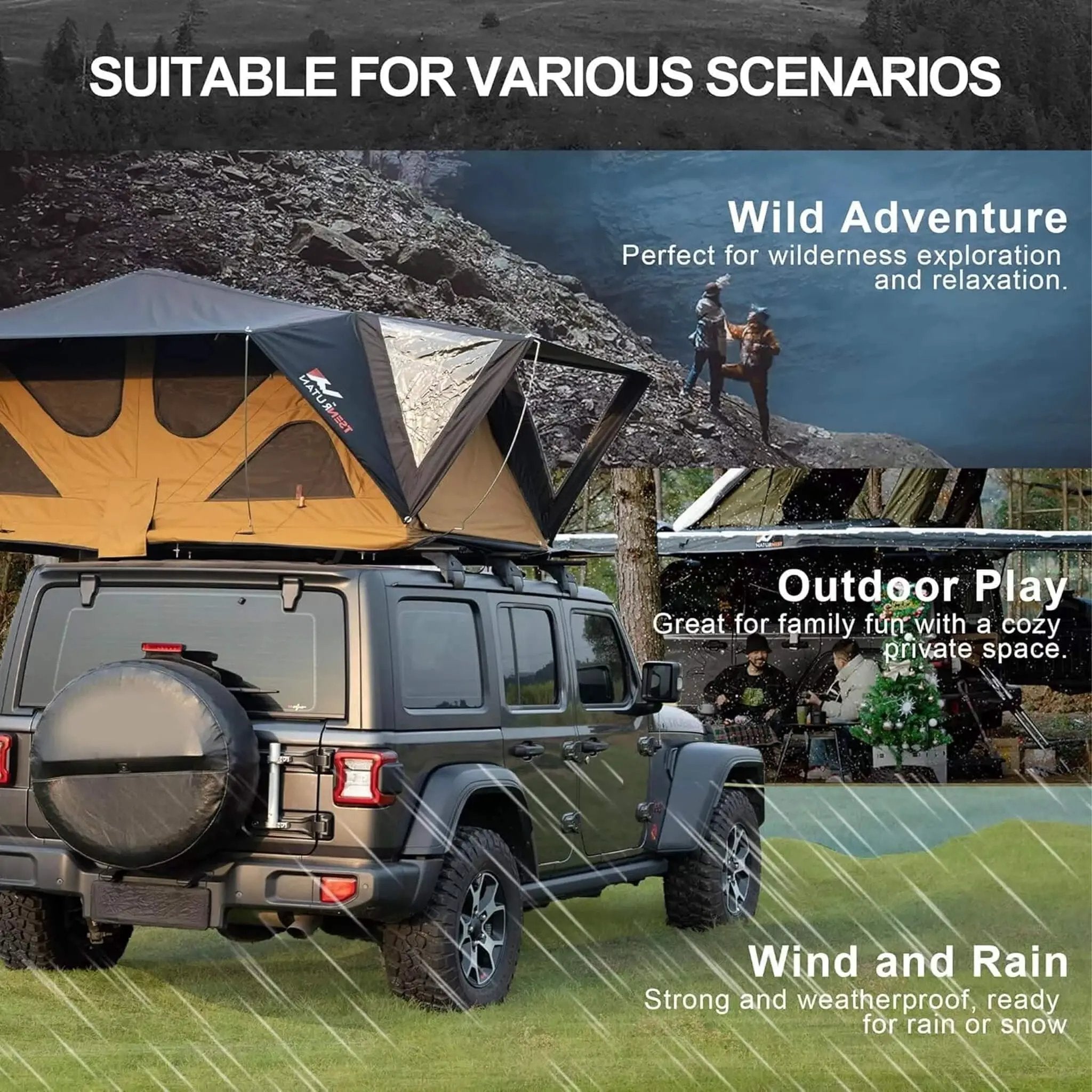 Naturnest Andromeda Khaki Soft-Shell Rooftop Tent With Large Panoramic Skylight & YKK Doors (SAK72384) by SAKSBY WHOLESALE