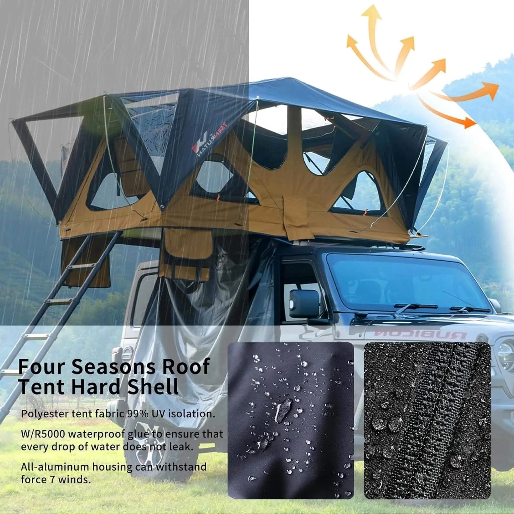Naturnest Andromeda Khaki Soft-Shell Rooftop Tent With Large Panoramic Skylight & YKK Doors (SAK72384) by SAKSBY WHOLESALE