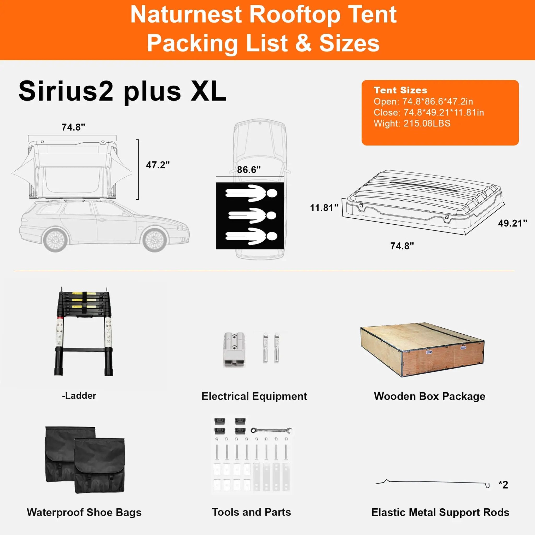 Naturnest Sirius 2 Plus XL Premium 4-Person Clamshell Rooftop Tent (SAK74092) by SAKSBY WHOLESALE