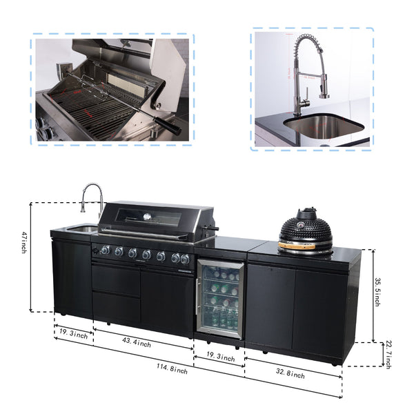 115-Inch Stainless Steel Outdoor Kitchen Barbecue Island Grill with Granite Countertops - Black, photo 2 of 10
