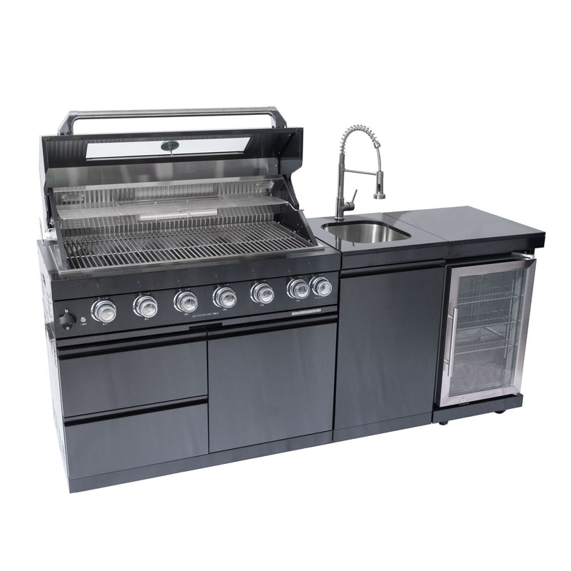 6 Burner 85, 000 Btu Outdoor Kitchen Island Grill With Wine Cooler Refrigerator, Rotisserie Kit, Granite Countertops & Sink - Black, photo 3 of 4