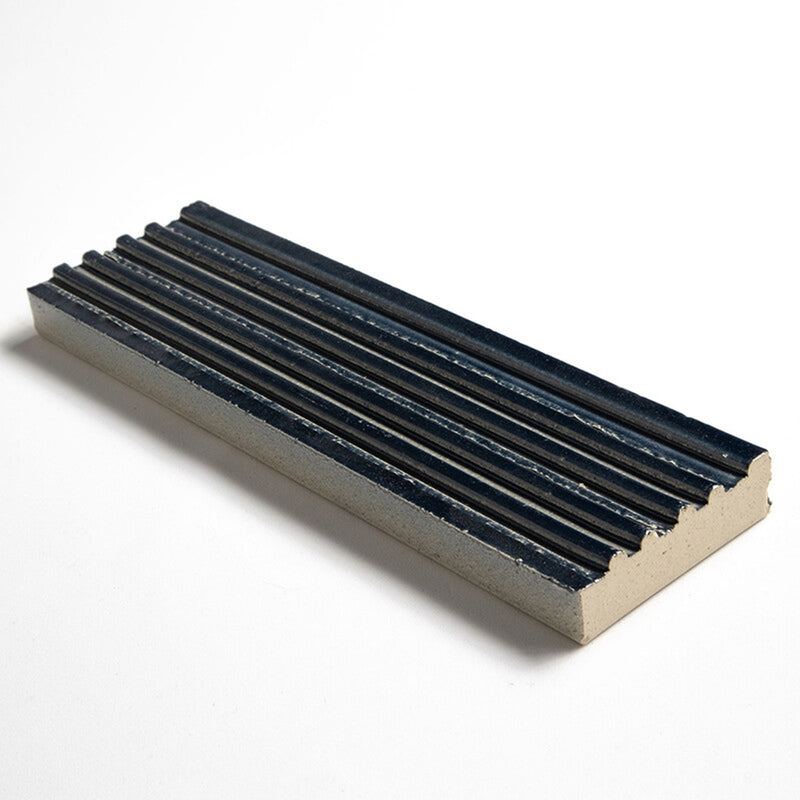 Navy Leather Fluted Glazed Terracotta Tiles 2 1/4x7 9/16 Glazed Terracotta Leather 2x8 Tiles — 1