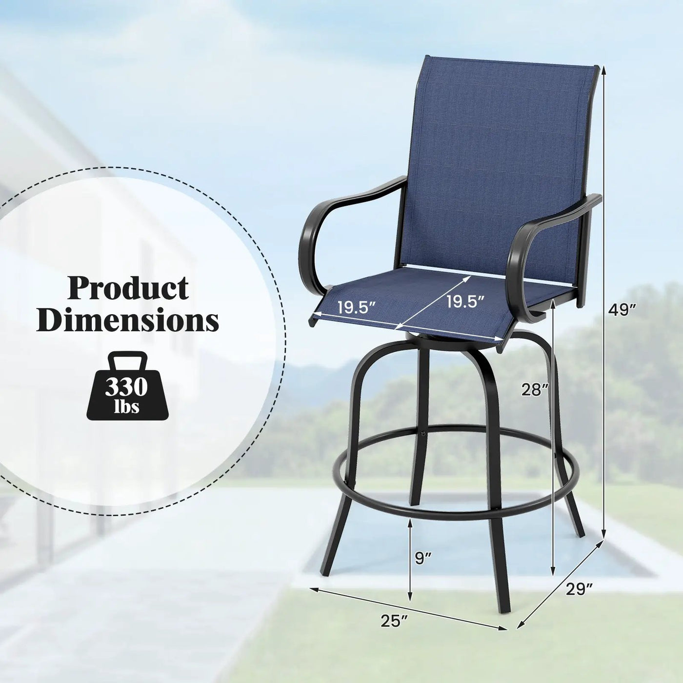 2 Pieces 360 Rotating Bar Stool Set with Armrests for Patio by DirectDeals