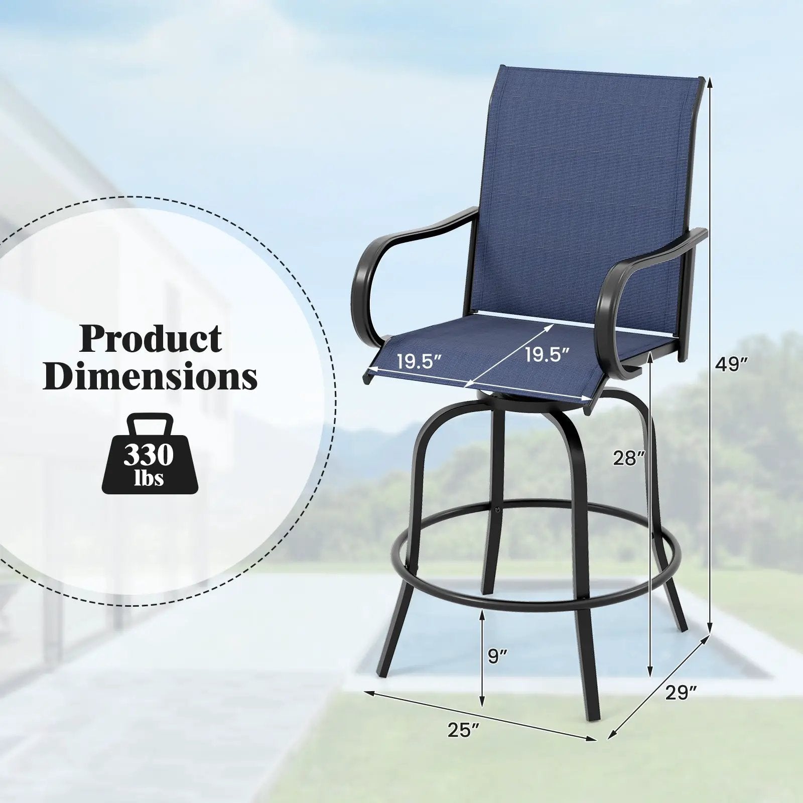 2 Pieces 360 Rotating Bar Stool Set with Armrests for Patio by DirectDeals