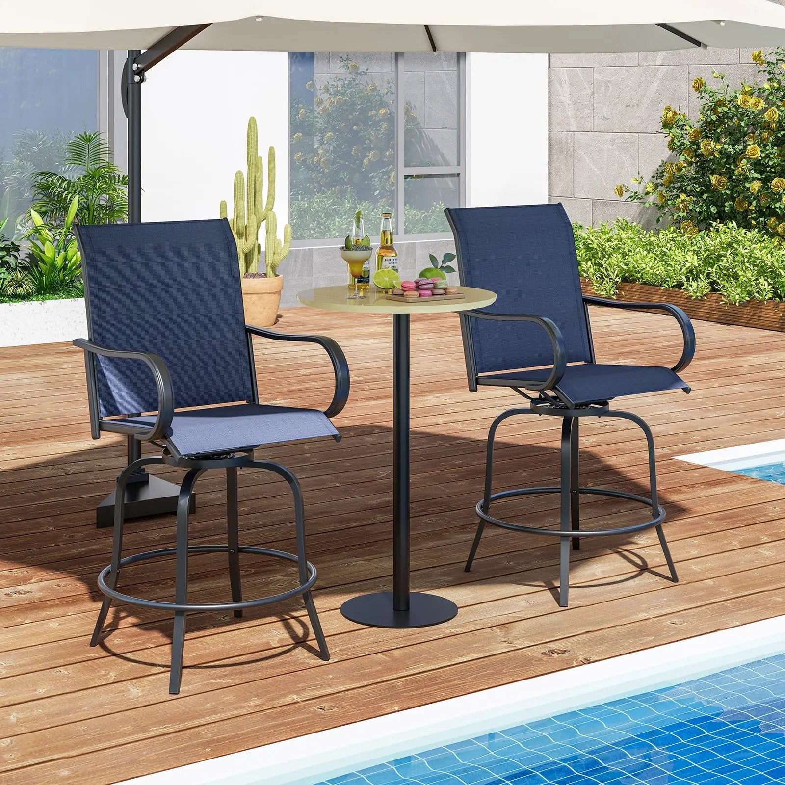 2 Pieces 360 Rotating Bar Stool Set with Armrests for Patio by DirectDeals