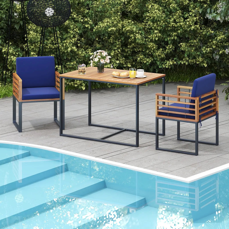 3 Pieces Outdoor Dining Set with 2 Acacia Wood Armchairs and Dining Table-Navy by DirectDeals