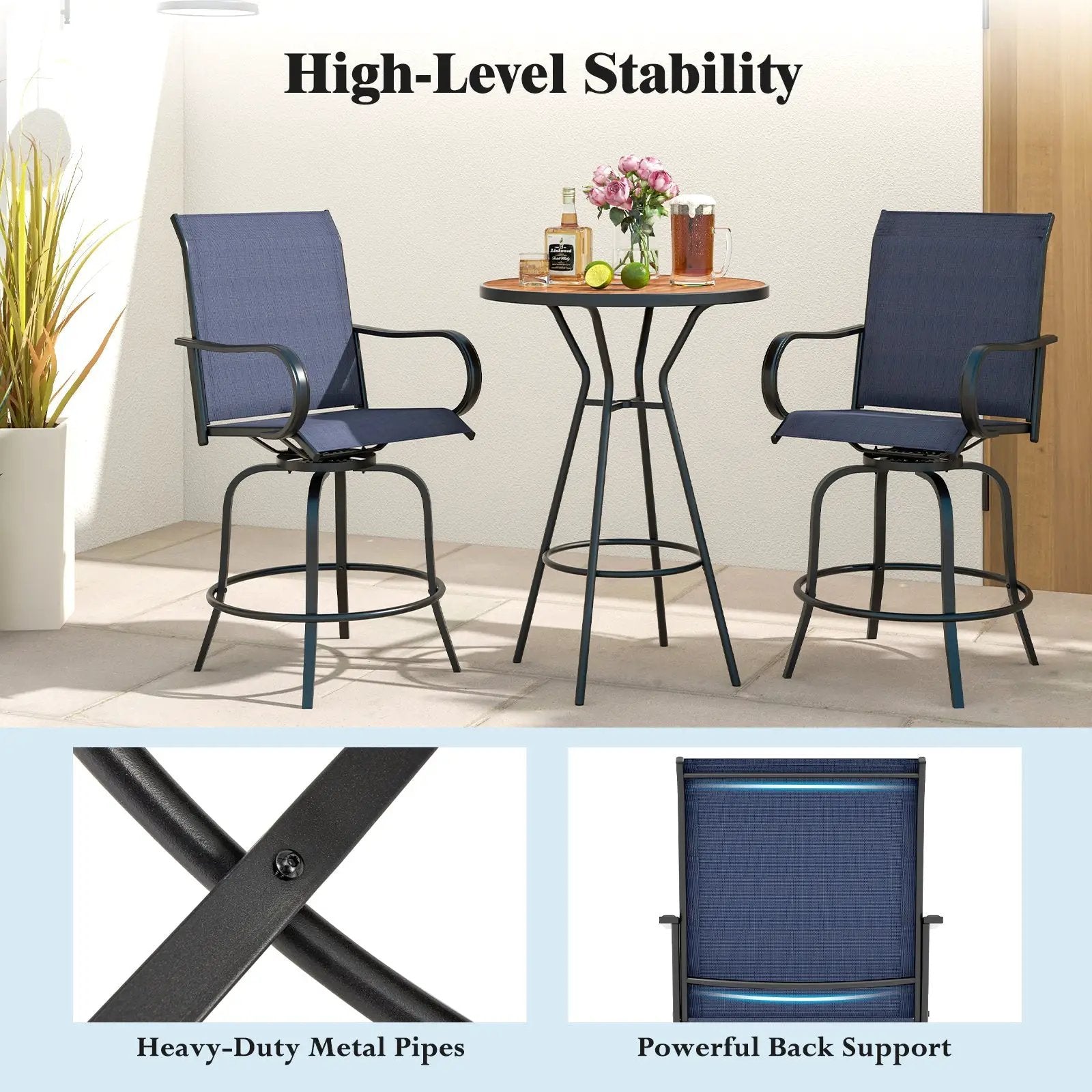 2 Pieces 360 Rotating Bar Stool Set with Armrests for Patio by DirectDeals