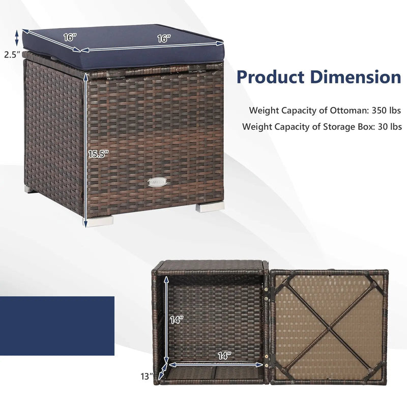 2 Pieces Patio Ottoman with Removable Cushions-Navy by DirectDeals