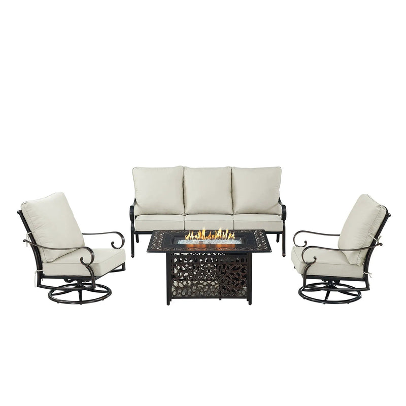 Black Aluminum Fire Table Set with Sofa and Two Club Chairs by Sharicks