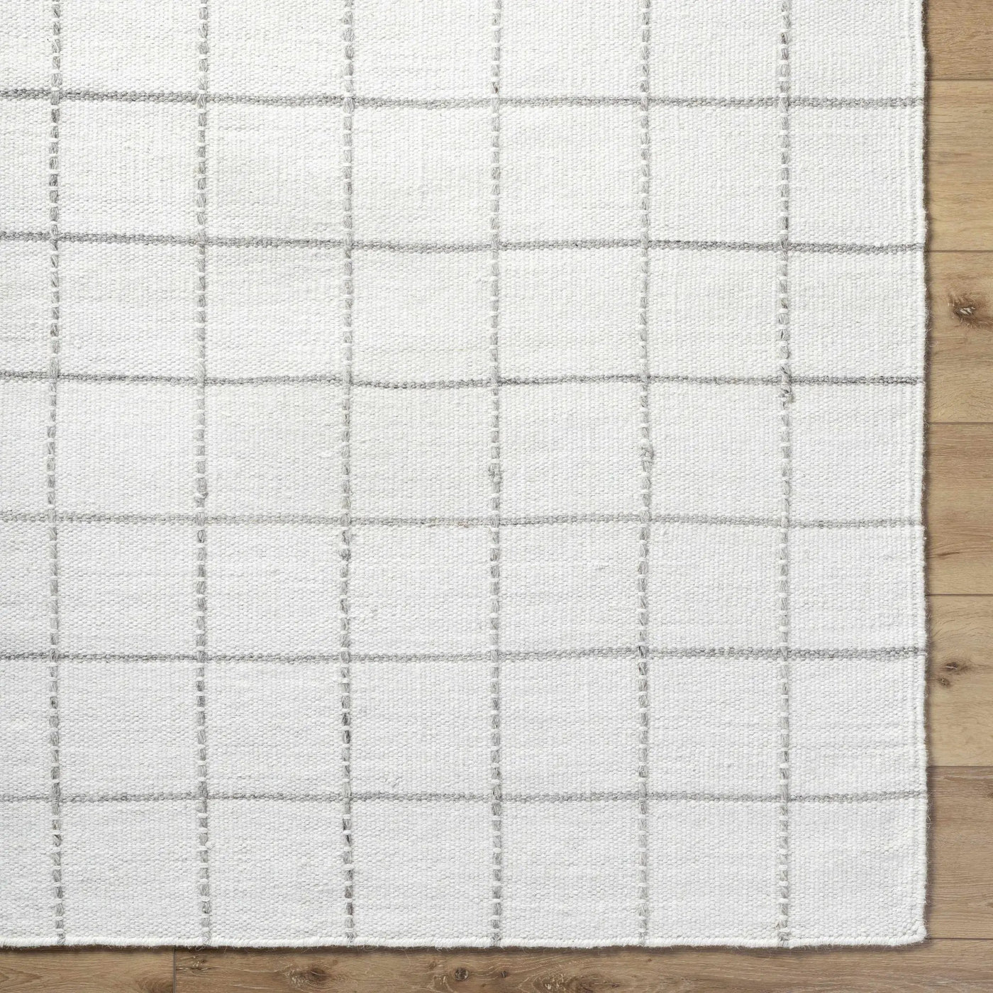 Nissa White Gray Checkered Wool Rug by Boutique Rugs