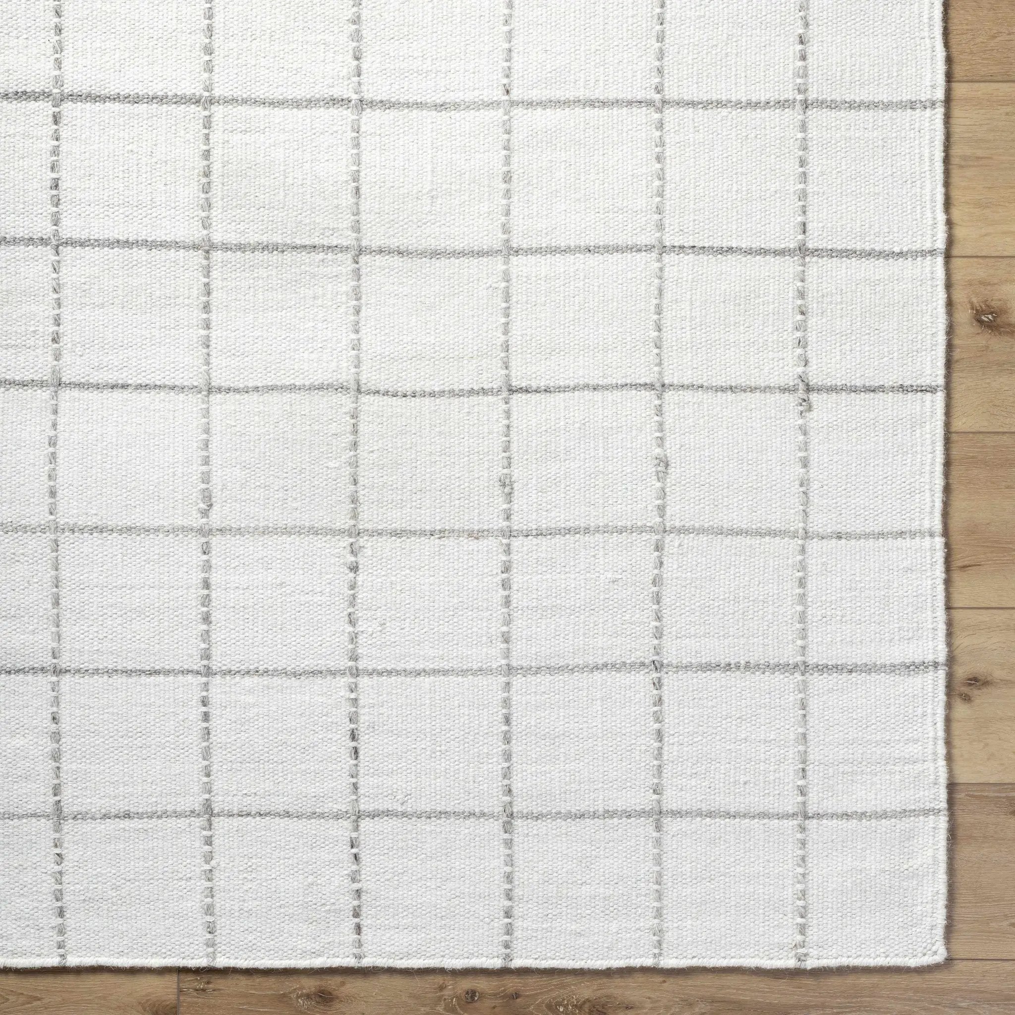 Nissa White Gray Checkered Wool Rug by Boutique Rugs