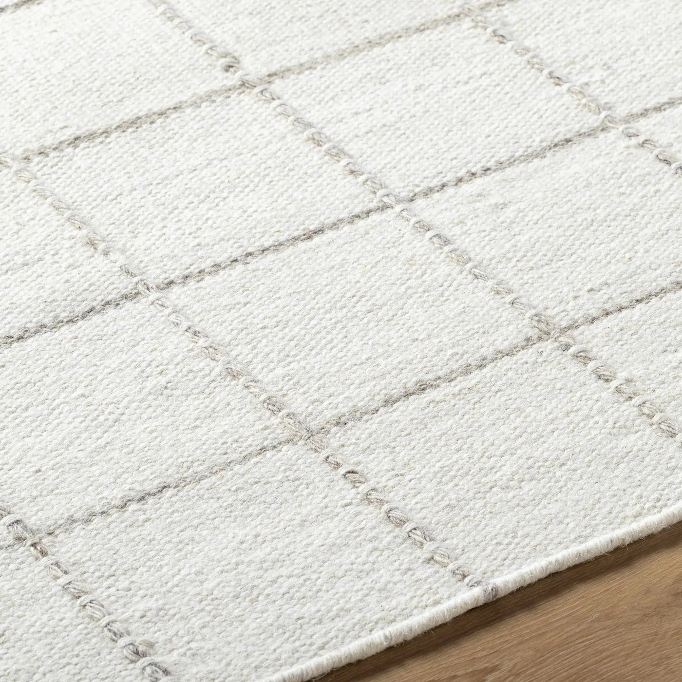 Nissa White Gray Checkered Wool Rug by Boutique Rugs