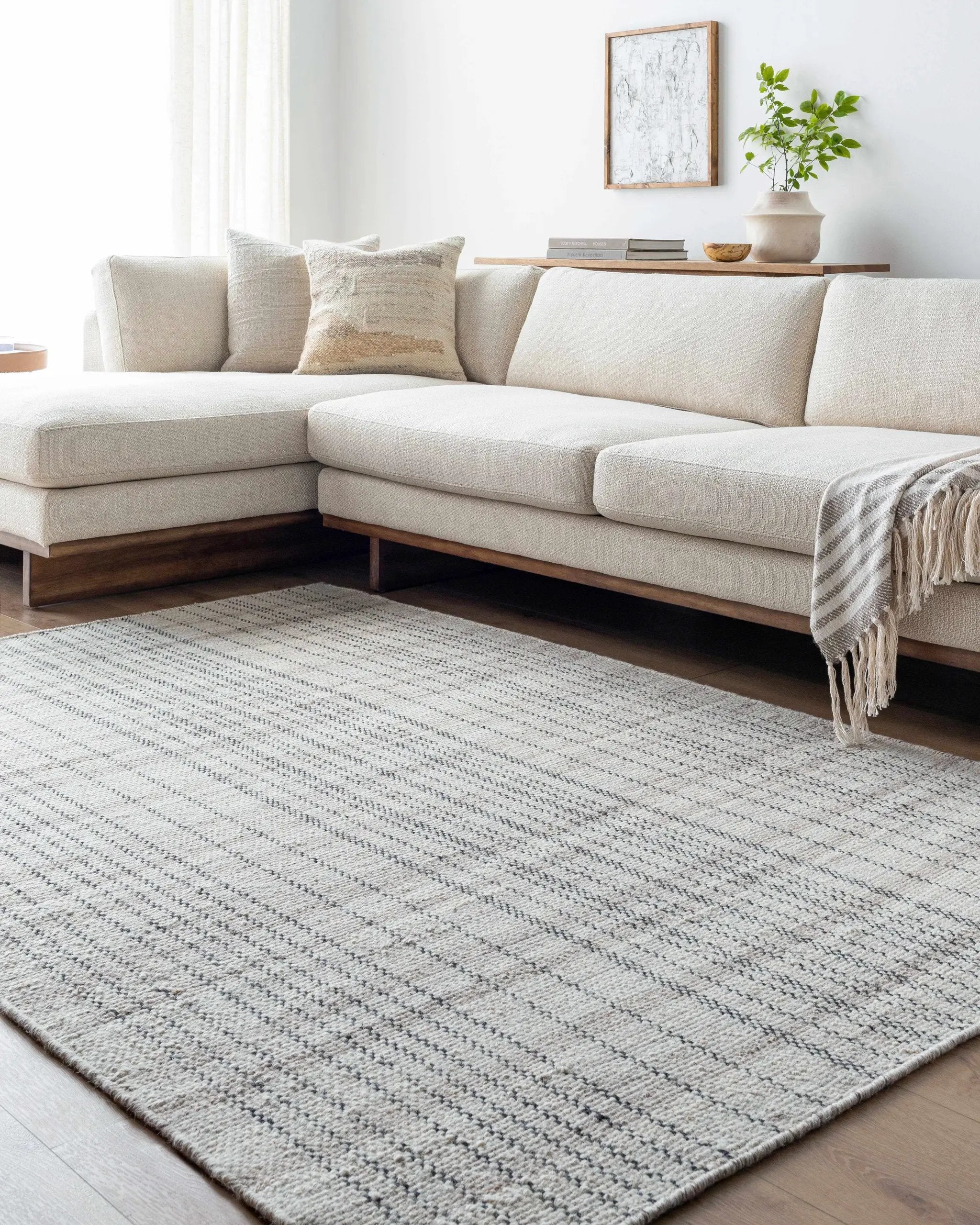 Nissa Gray Blue Checkered Wool Rug - Clearance by Boutique Rugs