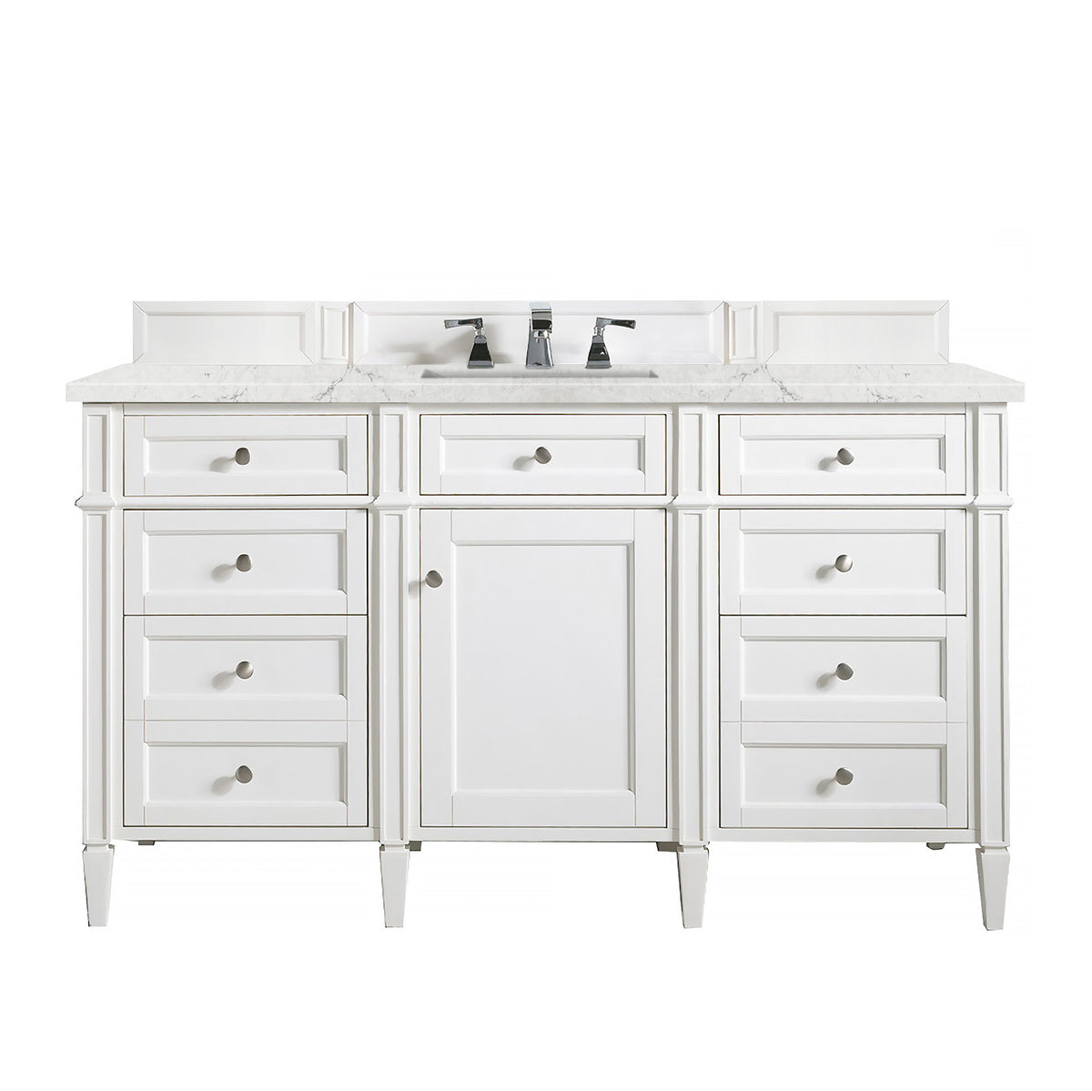 James Martin Brittany 60" Single Bathroom Vanity, Bright White with Eternal Jasmine Pearl (FreePower) countertop