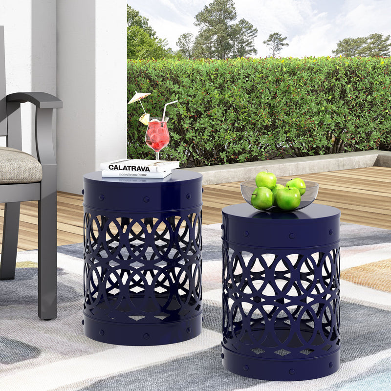 Navy Blue Outdoor Metal Set of 2 End Tables, photo 3 of 10