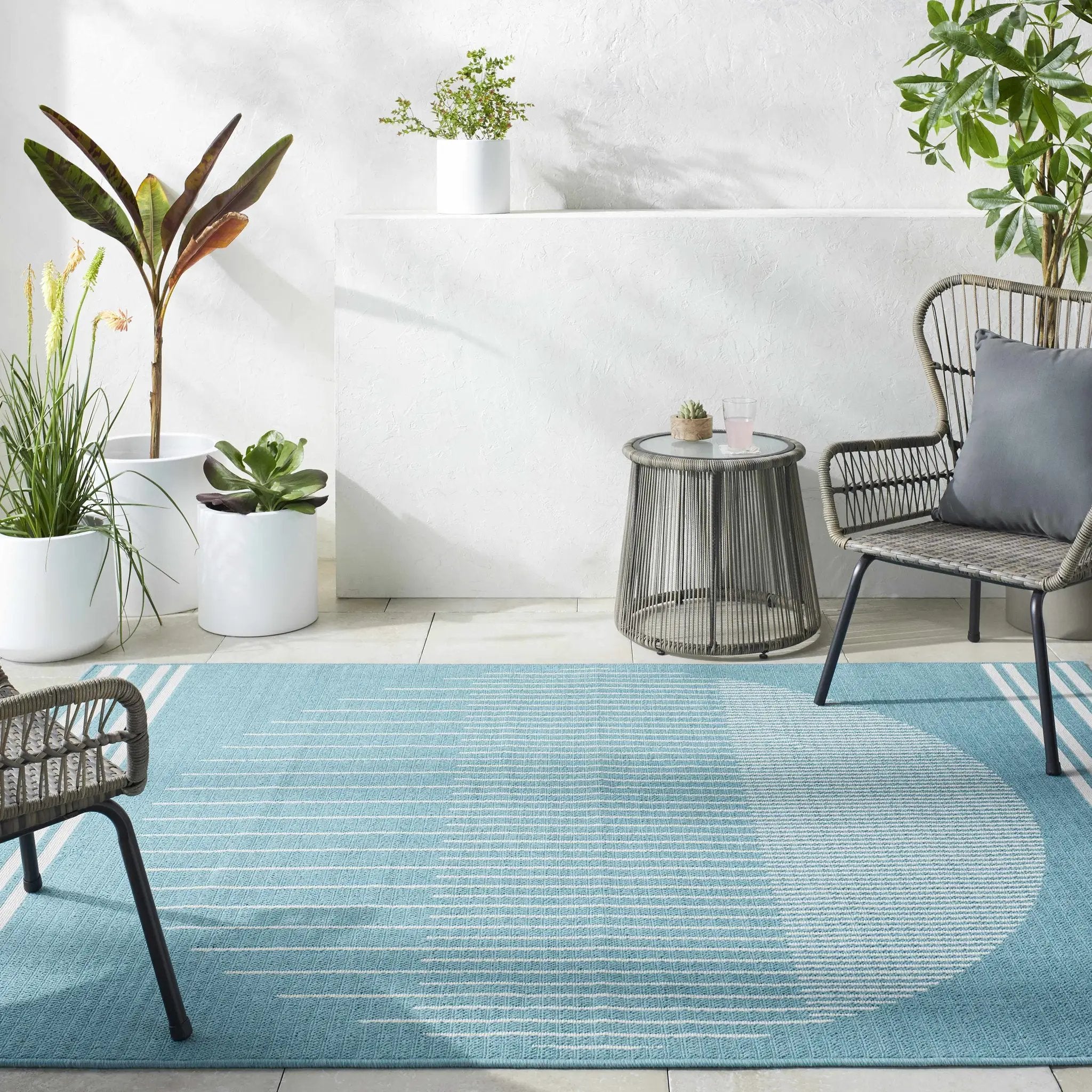 Nabil Aqua Outdoor Area Rug - Clearance by Boutique Rugs