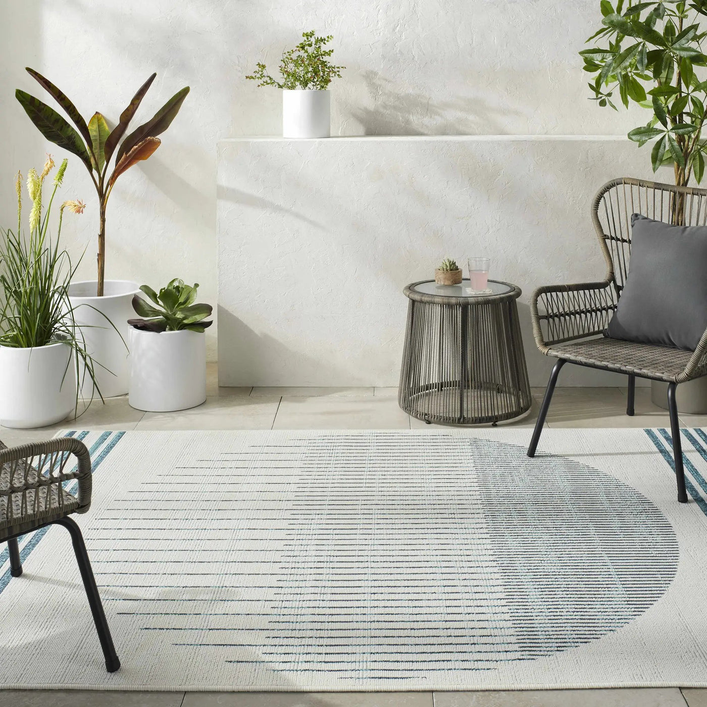 Nabil Slate Blue Outdoor Area Rug - Clearance by Boutique Rugs