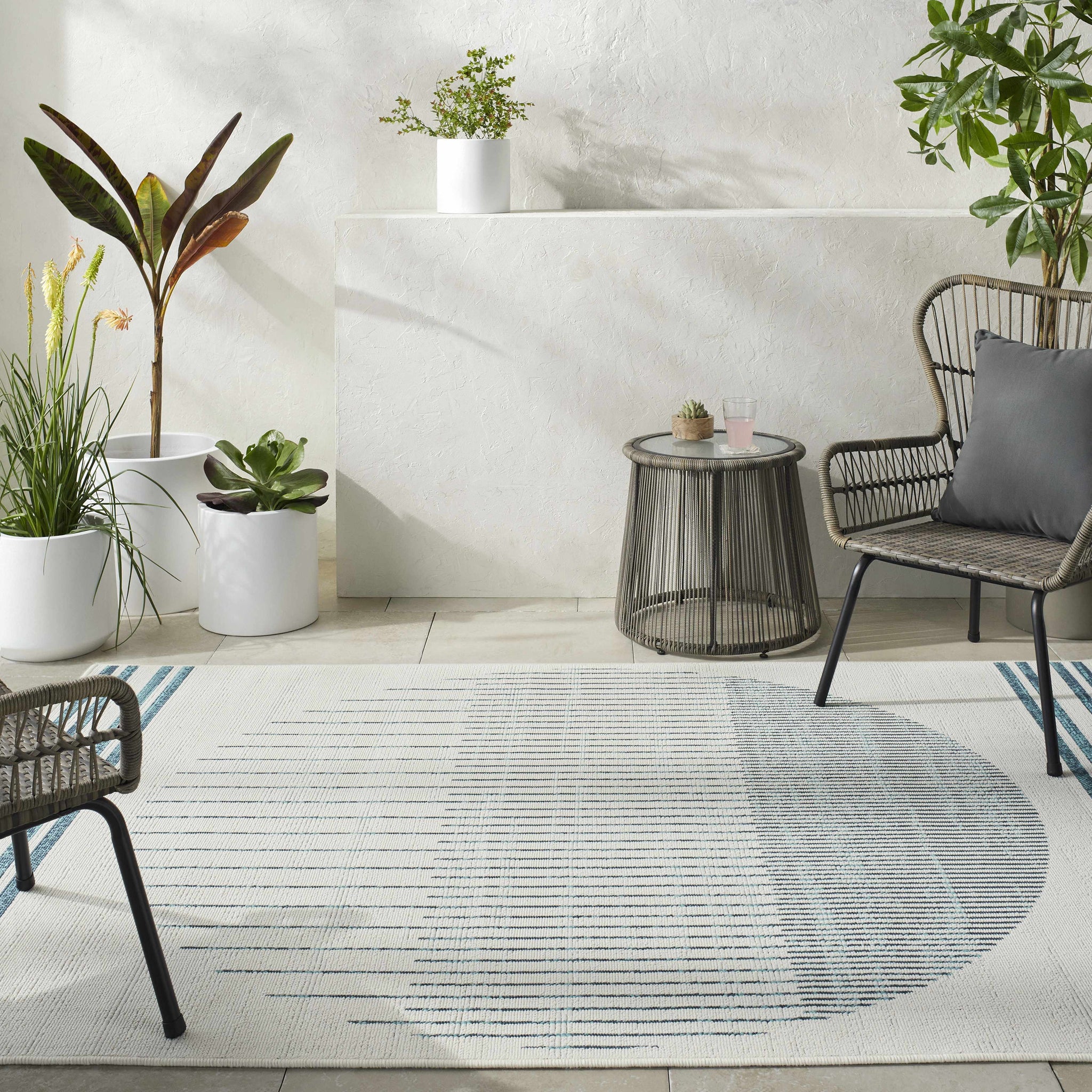 Nabil Slate Blue Outdoor Area Rug - Clearance by Boutique Rugs