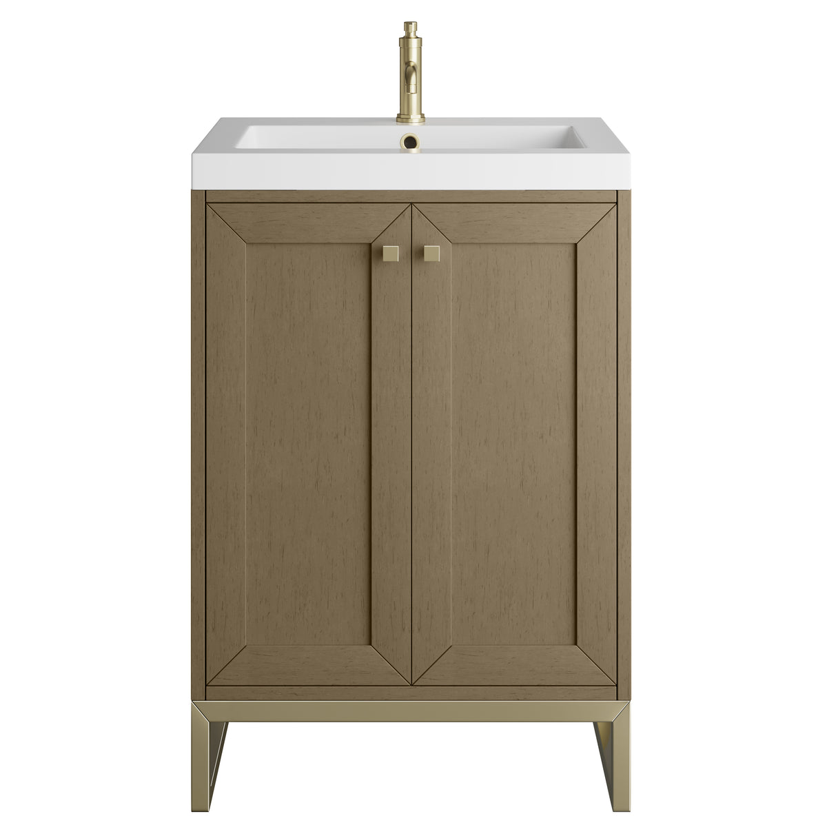 James Martin Chianti 24" Single Bathroom Vanity, Walnut Whisper with White Glossy (Champagne Brass) countertop