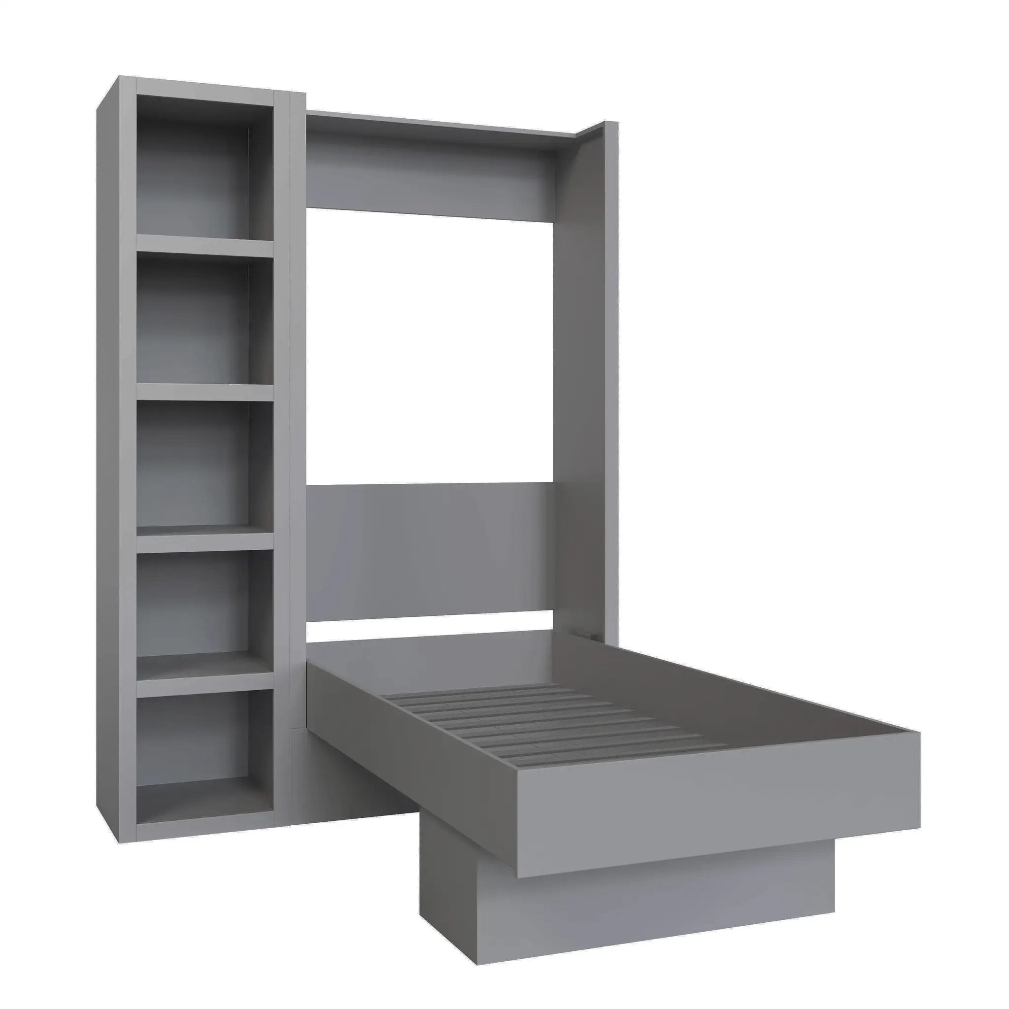 Easy-Lift Twin Murphy Wall Bed in Grey with Bookshelf by Sharicks