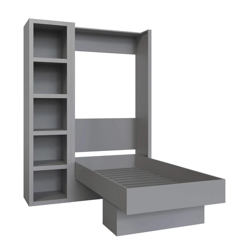 Easy-Lift Twin Murphy Wall Bed in Grey with Bookshelf by Sharicks